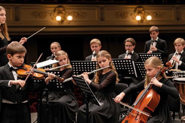 Niños de la Escuela de la Banda de Música de Beniaján tocando instrumentos durante el Concierto de Santa Cecilia