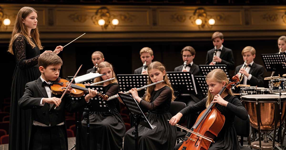 Niños de la Escuela de la Banda de Música de Beniaján tocando instrumentos durante el Concierto de Santa Cecilia
