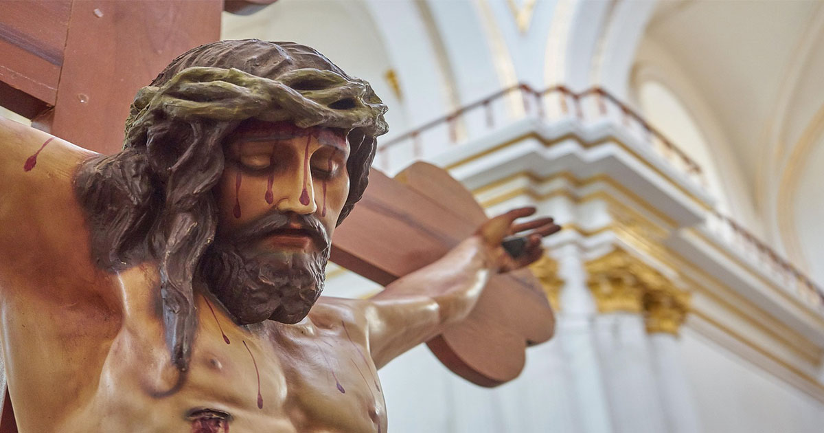 Detalle del Cristo Crucificado, imagen que participará en la Procesión Magna de Murcia con motivo del Año Jubilar. Una pieza central de la devoción en la Región.