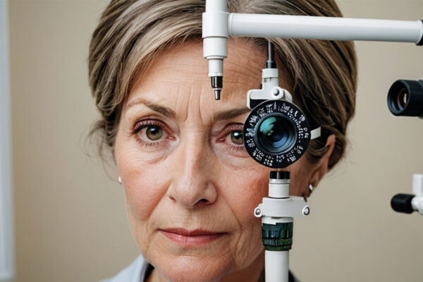 Mujer mayor recibiendo una retinografía en un cribado visual gratuito en el Centro de Mayores de Beniaján para detectar retinopatía diabética.