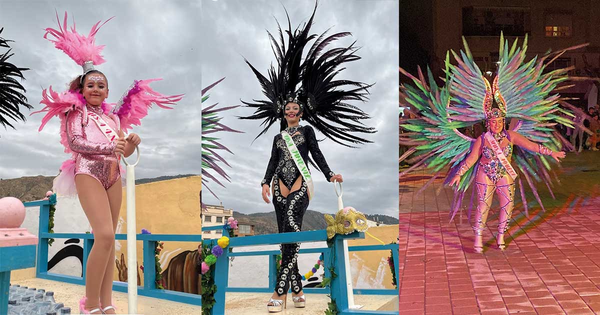 Fotomontaje de las Musas del Carnaval de Los Ramos 2025: Nerea (juvenil), Ariadna (infantil) y Beatriz (adulta). Rostros de la tradición carnavalera que ceden su corona.