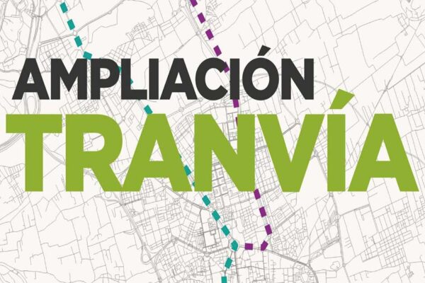 Banner mostrando la ampliación del tranvía de Murcia con el recorrido proyectado en el área metropolitana, incluyendo las líneas que conectarían distintos municipios.fd