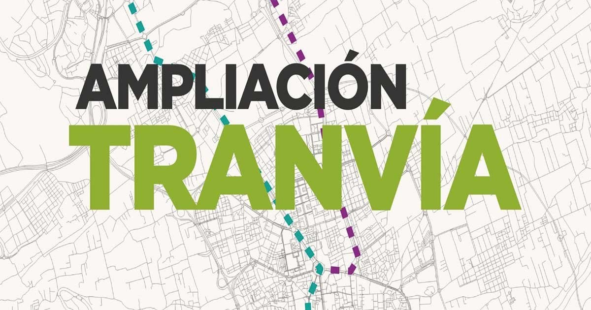 Banner mostrando la ampliación del tranvía de Murcia con el recorrido proyectado en el área metropolitana, incluyendo las líneas que conectarían distintos municipios.fd