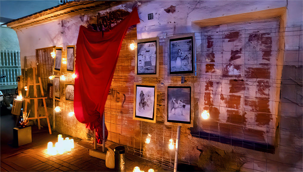 Casa iluminada con velas durante el evento Beniaján en vela