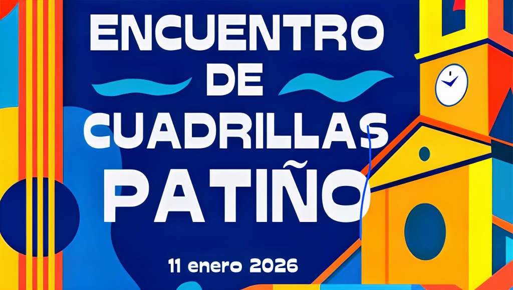Cartel del 37º Encuentro de Cuadrillas de Patiño, enero 2026, con música, baile y gastronomía huertana