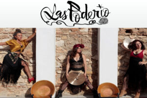 Cartel promocional de Las Poderío para el espectáculo «Aletheia» en el Festival Enclave Mujer de Beniaján, mostrando a las tres artistas principales posando juntas, representando empoderamiento femenino y humor.