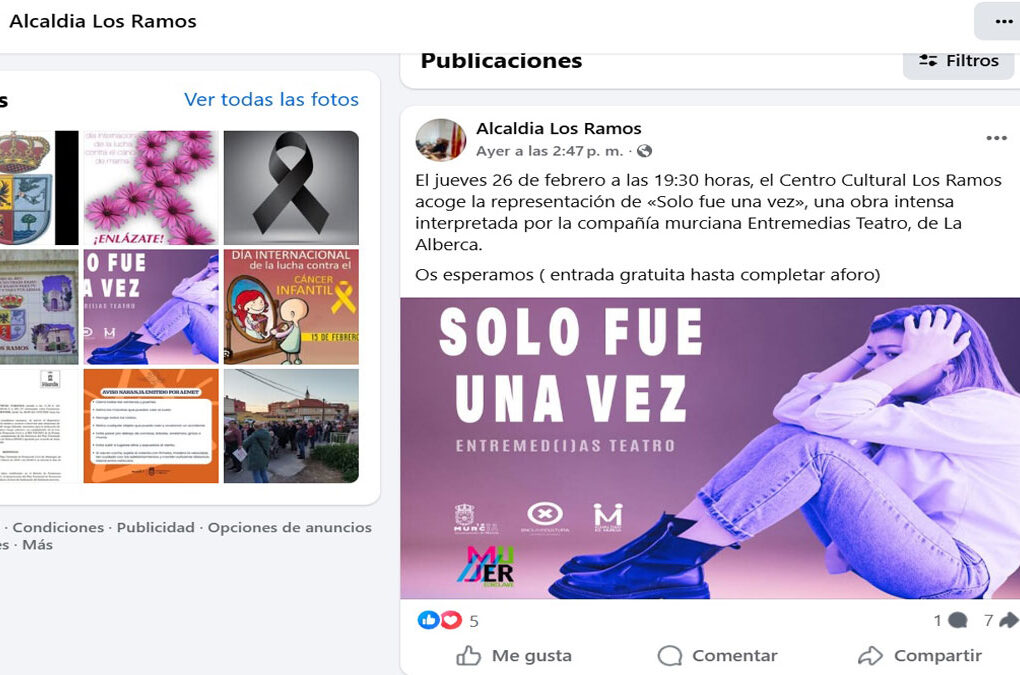 Captura de pantalla de la publicación de la Alcaldía de Los Ramos en Facebook usando contenido de Beniaján al Día sin atribución