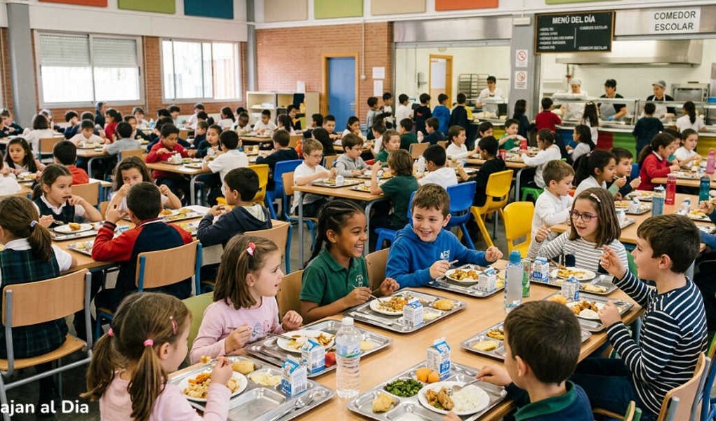 Comedor escolar en la Región de Murcia con niños de Infantil y Primaria durante el curso 2026-2027, relacionado con las becas de comedor gratis.