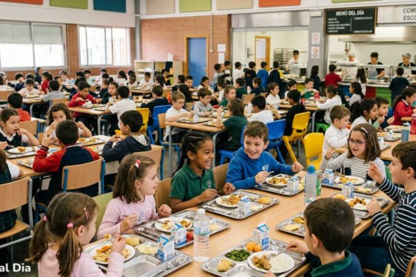 Comedor escolar en la Región de Murcia con niños de Infantil y Primaria durante el curso 2026-2027, relacionado con las becas de comedor gratis.