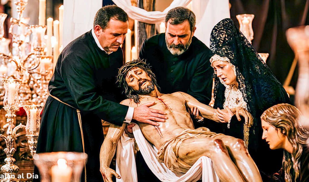 Imagen de la Semana Santa de Los Ramos con Cristo descendido de la cruz junto a la Virgen María