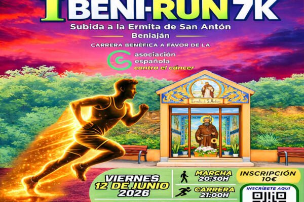 Benirun 7K Beniaján 2026: cartel oficial de la carrera solidaria a favor de la AECC organizada por la Peña BeniOne