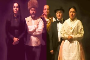 Cartel promocional de Chéjov X2 con actores caracterizados para la Muestra de Teatro Edmundo Chacour en Beniaján