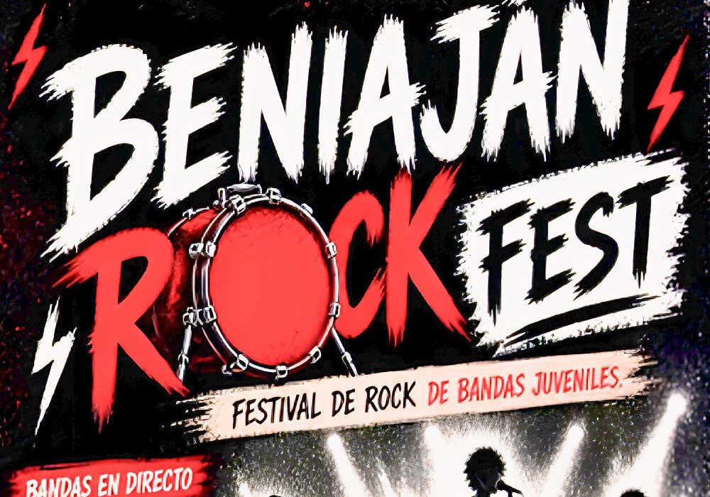 Cartel oficial del Beniaján Rock Fest 2026 en Beniaján (Murcia). Primera edición el 12 de junio a las 18:00 h en el Centro Cultural de Beniaján.