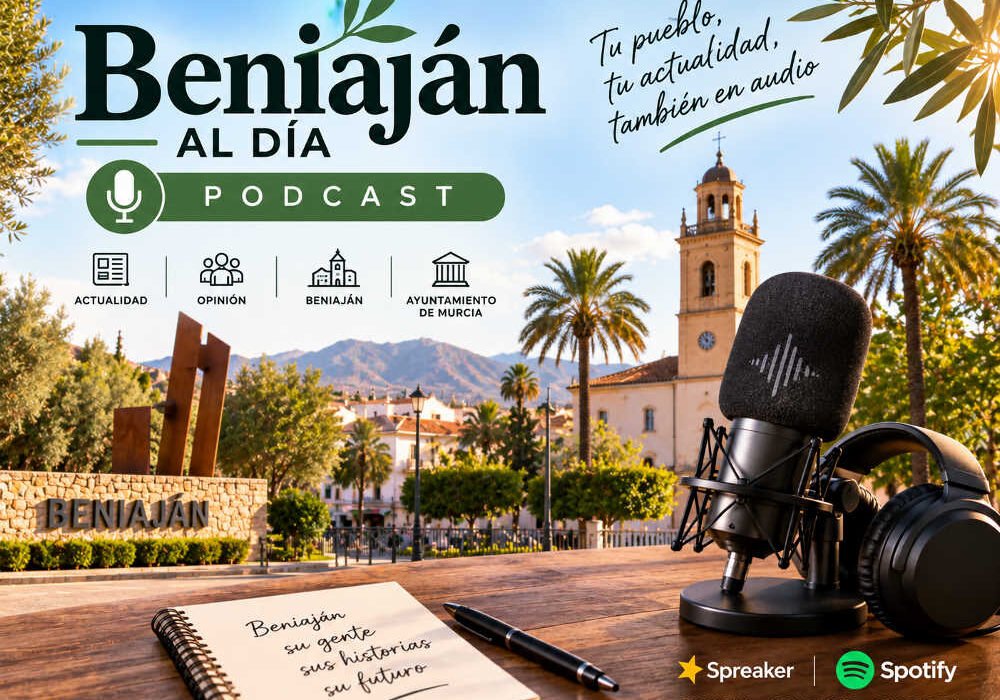 Beniaján al día Podcast, con micrófono y vista de Beniaján
