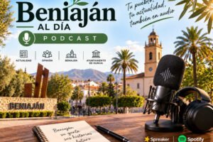 Beniaján al día Podcast, con micrófono y vista de Beniaján