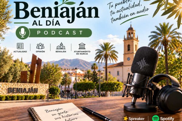 Beniaján al día Podcast, con micrófono y vista de Beniaján