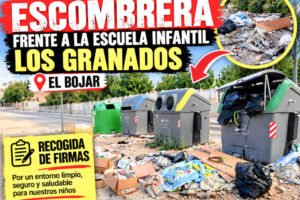 Escombrera de basura y enseres frente a la escuela infantil Los Granados en El Bojar, Beniaján