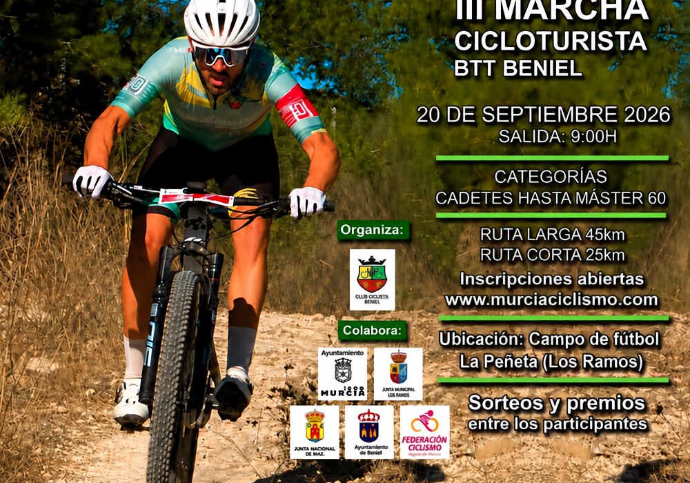 III Marcha Cicloturista BTT Beniel 2026 en Los Ramos con ciclista en el recorrido BTT