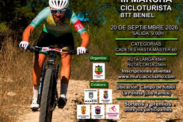III Marcha Cicloturista BTT Beniel 2026 en Los Ramos con ciclista en el recorrido BTT