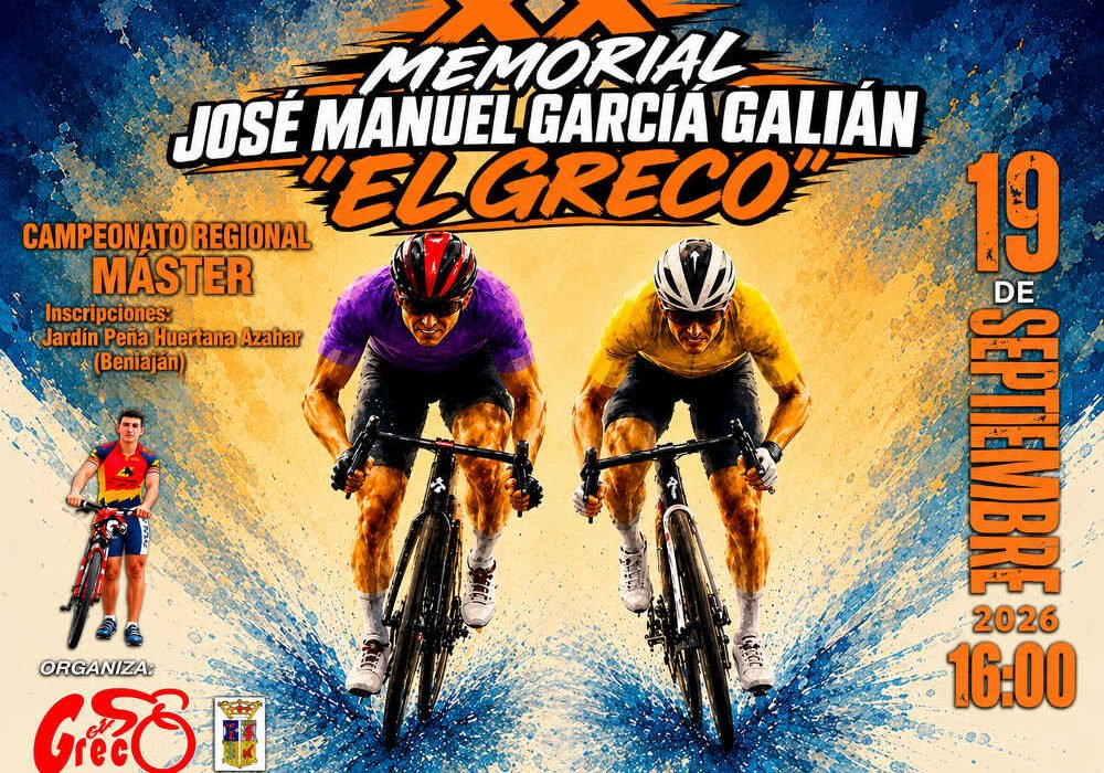 Cartel del XX Memorial Ciclista «El Greco» en Beniaján, Campeonato Regional Máster