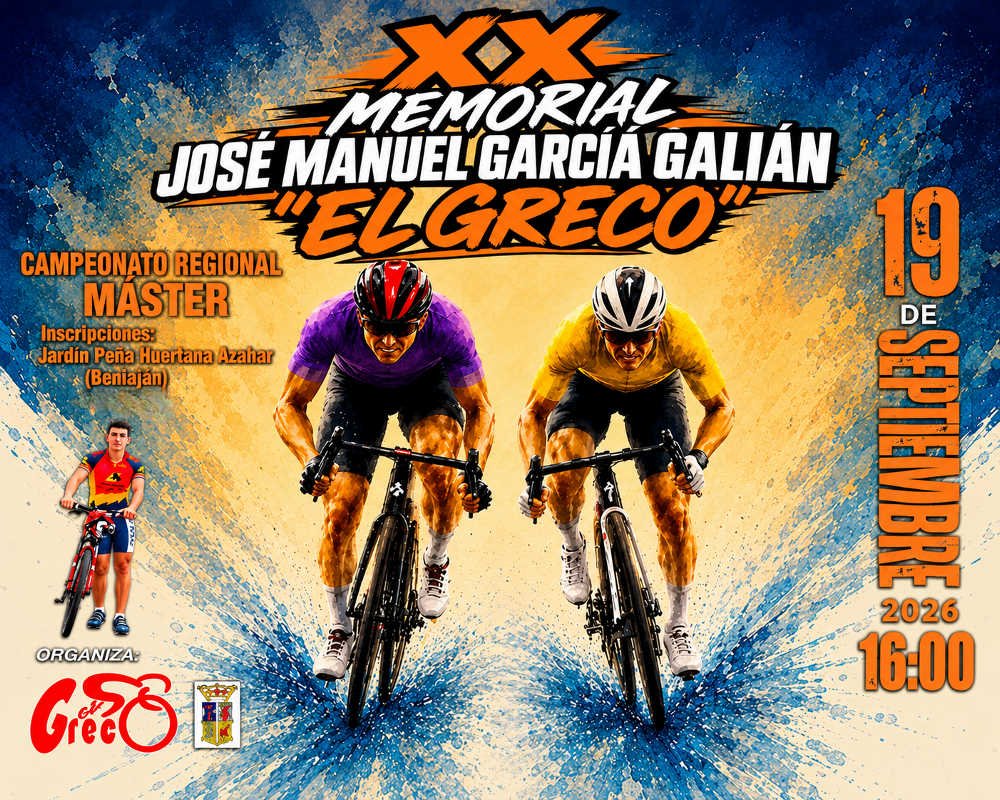 Cartel del XX Memorial Ciclista «El Greco» en Beniaján, Campeonato Regional Máster