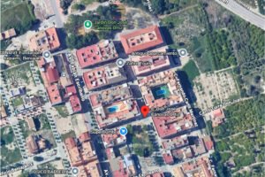 Vista aérea de la zona de Nuevo Beniaján y las calles del entorno del mercado de los viernes en Beniaján