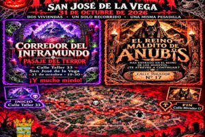 Cartel oficial del pasaje del terror de Halloween 2026 en San José de la Vega con el mapa del recorrido.