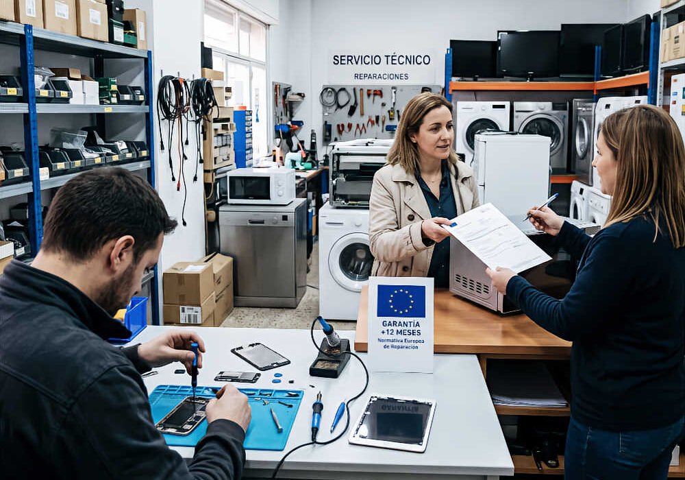 eparación de teléfonos móviles y electrodomésticos en un servicio técnico tras la nueva normativa europea que amplía la garantía de los productos reparados