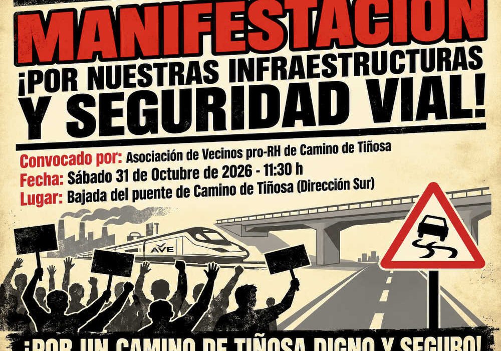 Vecinos de Camino de Tiñosa durante la manifestación por la inseguridad vial