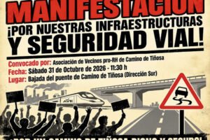 Vecinos de Camino de Tiñosa durante la manifestación por la inseguridad vial
