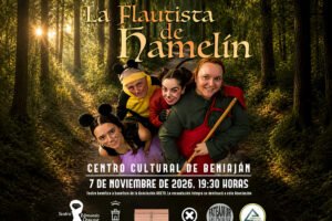 Cartel de «La flautista de Hamelin», función de teatro solidario en Beniaján a beneficio de la Asociación ABETO.